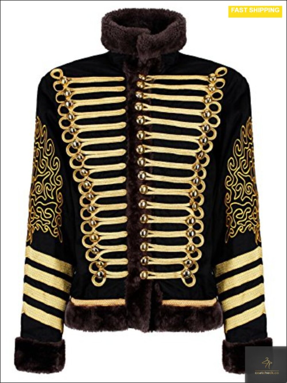 Men's Hussar Steampunk Parade Jacket Cotton Faux Fur